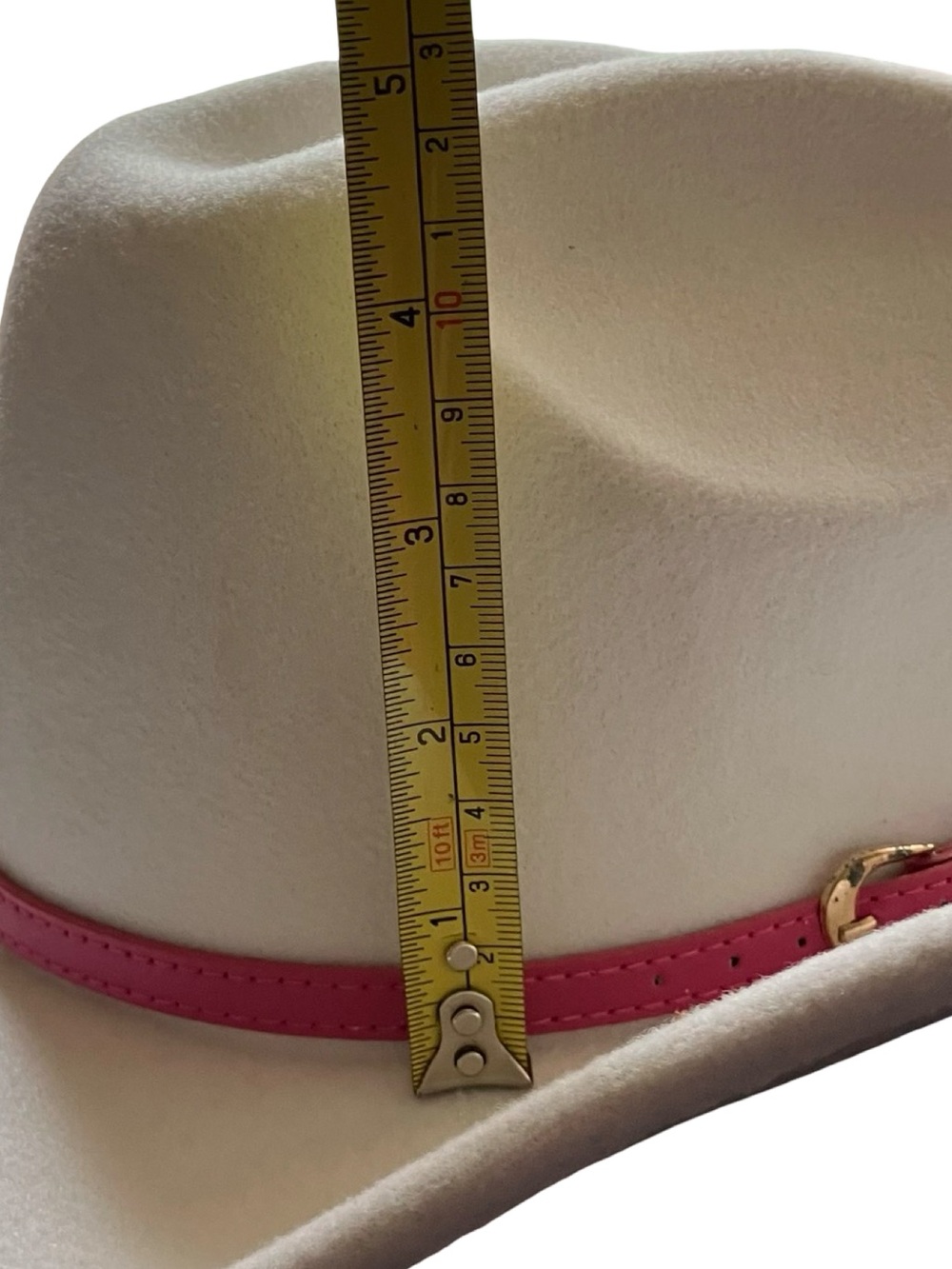 White Felt Cowboy Hat Pink Belt Buckle Rodeo Western Cap Brim Horses Costume - Picture 12 of 12